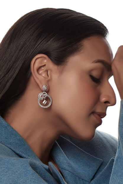 White Finish Zircon Dangler Earrings