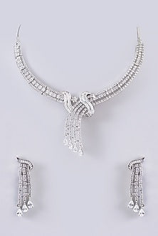 White Finish Faux Diamond Necklace Set