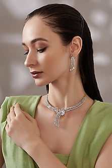 White Finish Faux Diamond Necklace Set