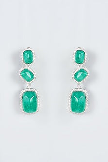 White Finish Doublet Zircon & Green Synthetic Stone Dangler Earrings