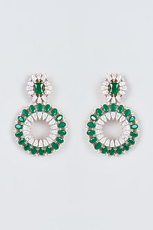 Rose Gold Finish Zircon & Green Stone Dangler Earrings