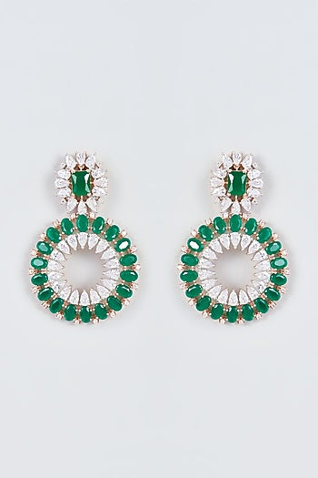 Rose Gold Finish Zircon & Green Stone Dangler Earrings