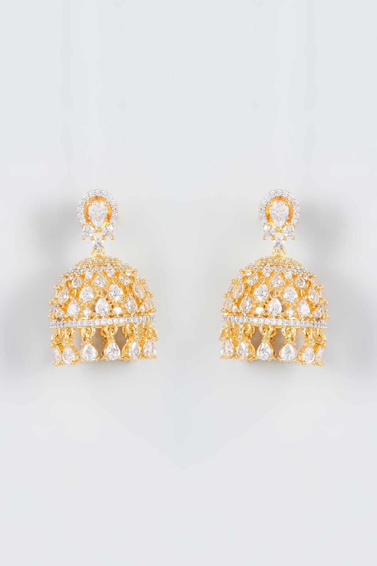 Gold Finish Zircon Jhumka Earrings