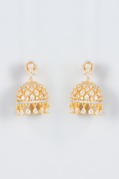 Gold Finish Zircon Jhumka Earrings