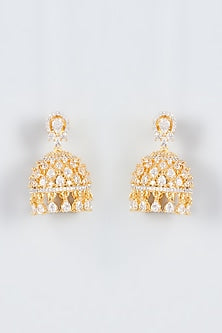 Gold Finish Zircon Jhumka Earrings