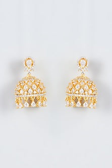 Gold Finish Zircon Jhumka Earrings