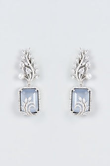 White Finish Zircon & Grey Stone Dangler Earrings