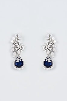 White Finish Zircon & Blue Stone Dangler Earrings