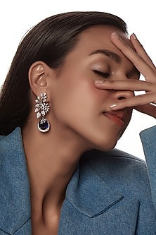 White Finish Zircon & Blue Stone Dangler Earrings