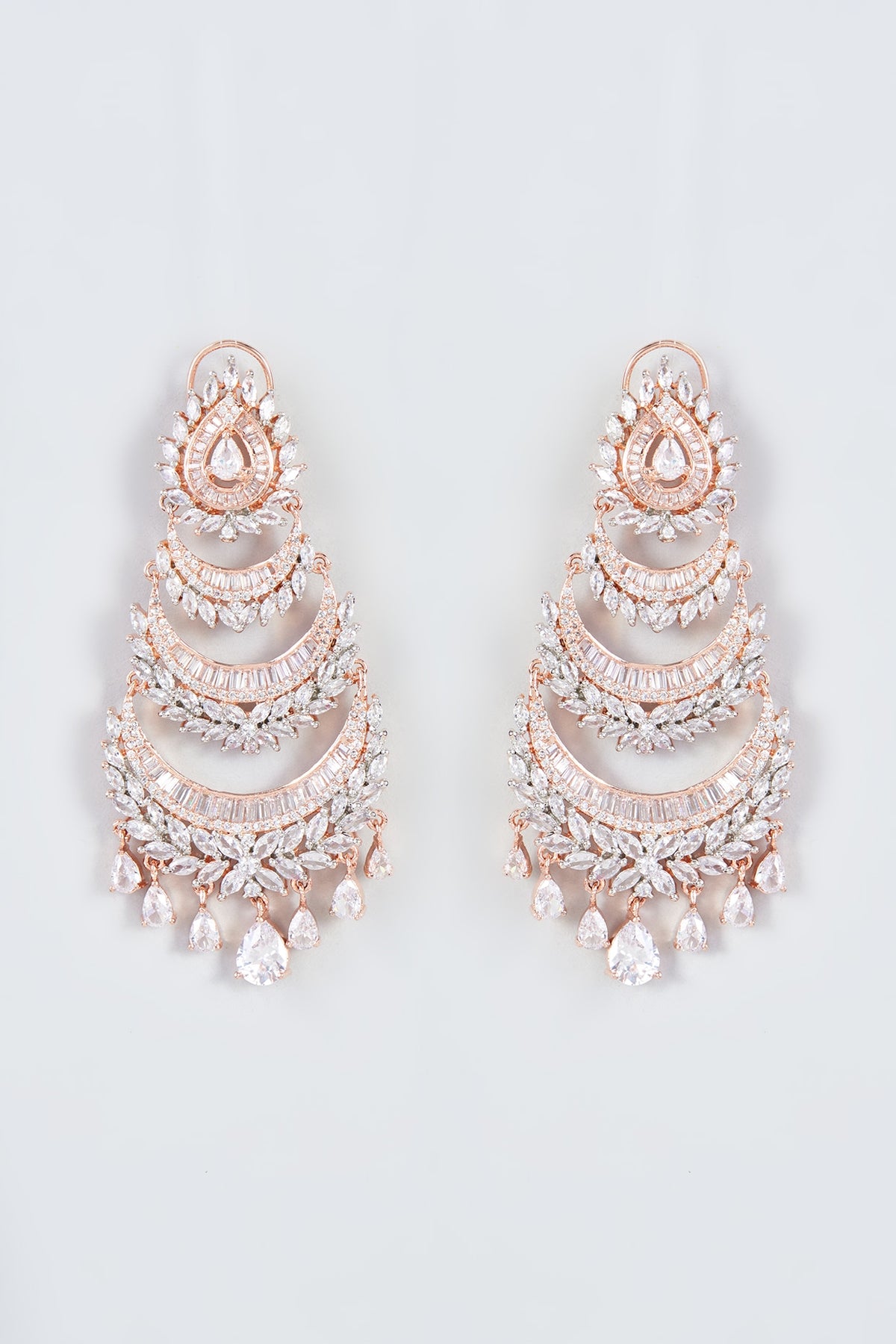 Rose Gold Finish Zircon Dangler Earrings