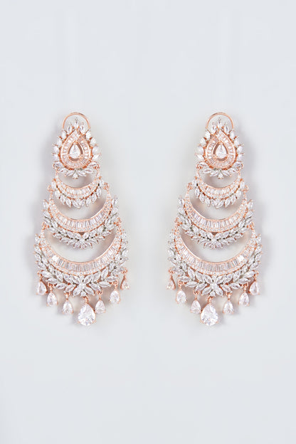 Rose Gold Finish Zircon Dangler Earrings