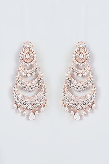 Rose Gold Finish Zircon Dangler Earrings