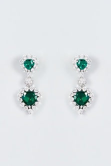 White Finish Zircon & Green Stone Dangler Earrings