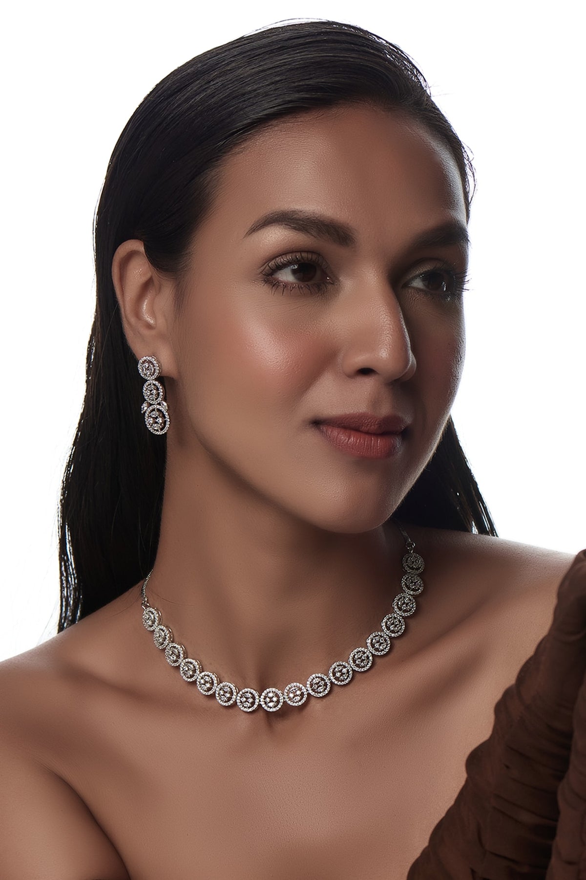 White Finish Zircon Necklace Set