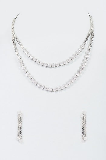White Finish Zircon Layered Necklace Set