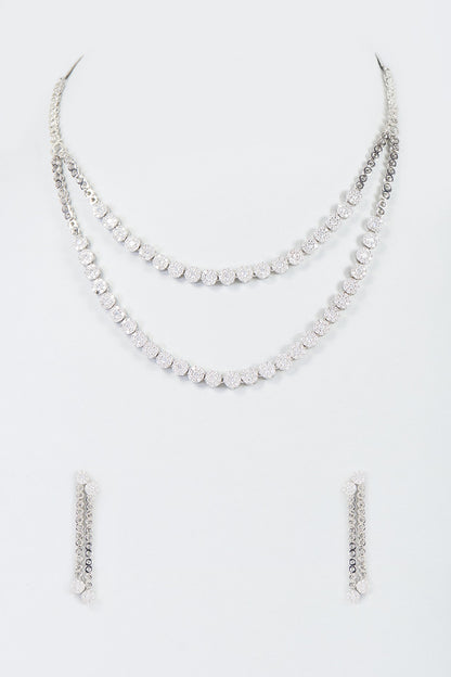 White Finish Zircon Layered Necklace Set