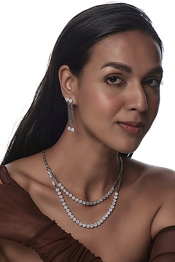 White Finish Zircon Layered Necklace Set
