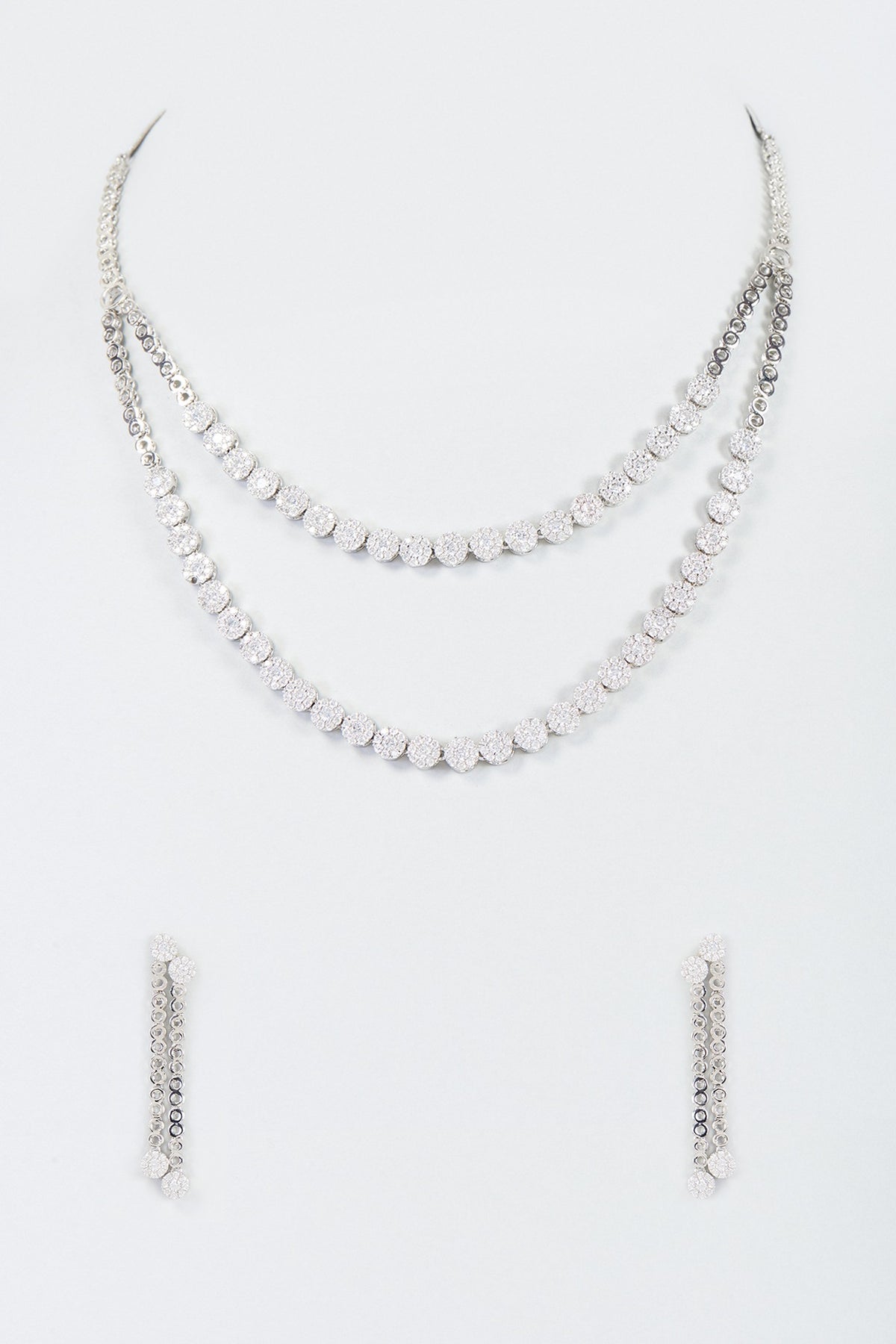 White Finish Zircon Layered Necklace Set