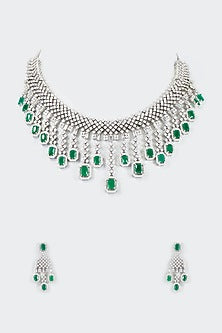 White Finish Faux Diamond Necklace Set