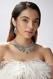 White Finish Faux Diamond Necklace Set