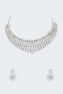 White Finish Faux Diamond Necklace Set