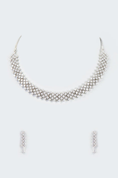 White Finish Faux Diamond Necklace Set