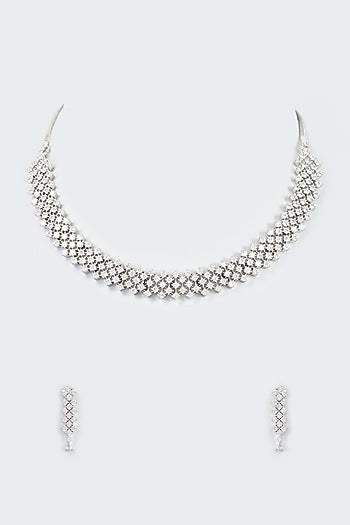 White Finish Faux Diamond Necklace Set
