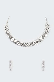 White Finish Faux Diamond Necklace Set