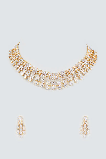 Gold Finish Faux Diamond Necklace Set