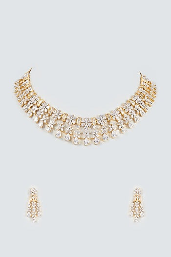 Gold Finish Faux Diamond Necklace Set