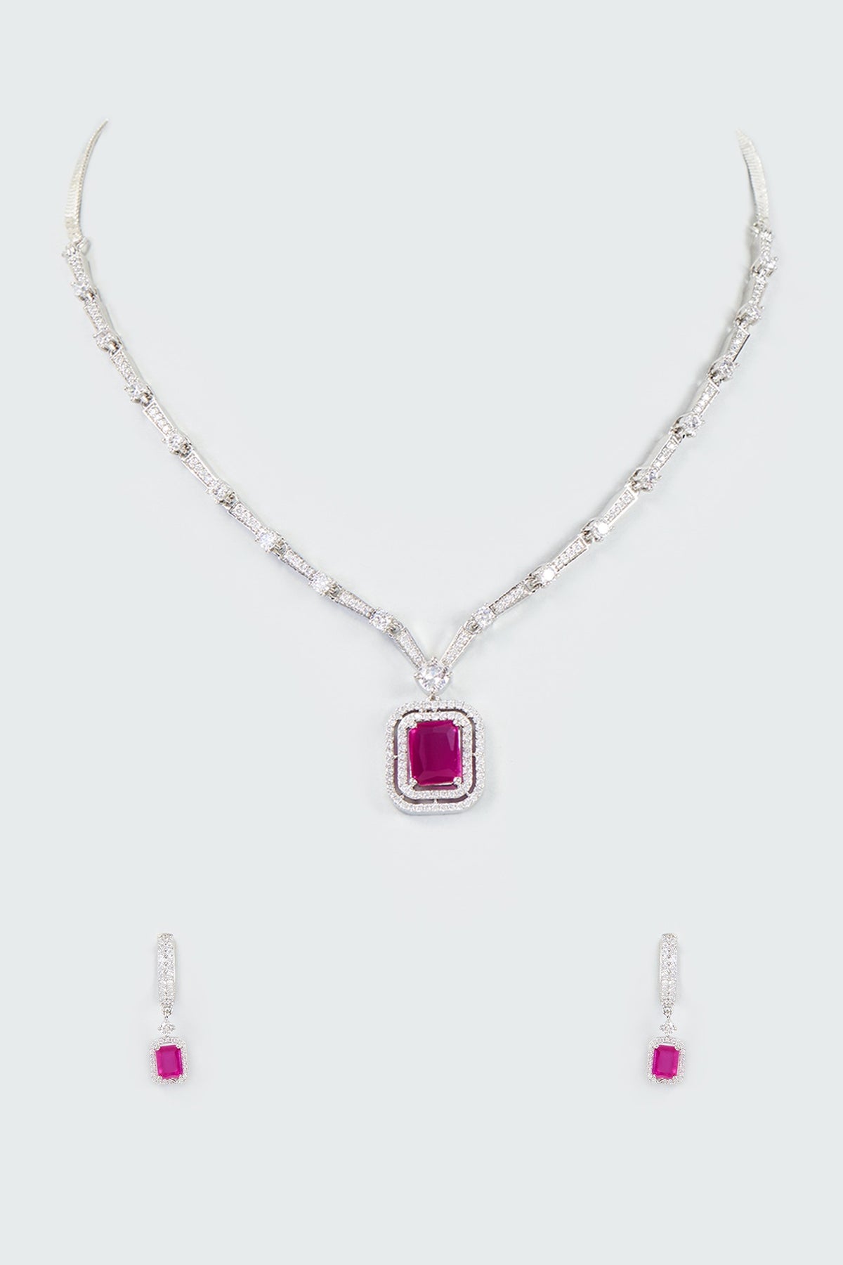 White Finish Faux Diamond Necklace Set