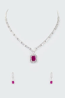 White Finish Faux Diamond Necklace Set