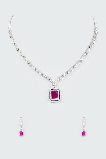 White Finish Faux Diamond Necklace Set
