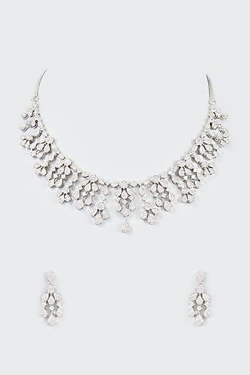 White Finish Faux Diamond Necklace Set