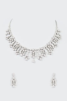 White Finish Faux Diamond Necklace Set