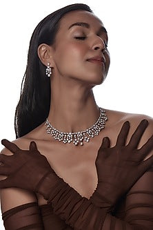 White Finish Faux Diamond Necklace Set