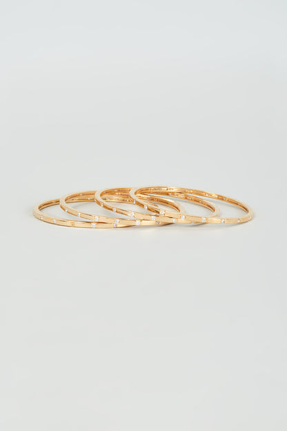 Gold Finish Faux Diamond Bangles (Set Of 4)