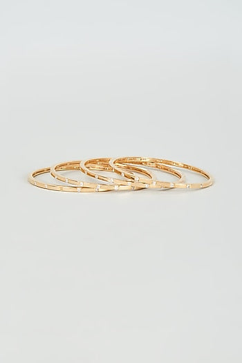 Gold Finish Faux Diamond Bangles (Set Of 4)