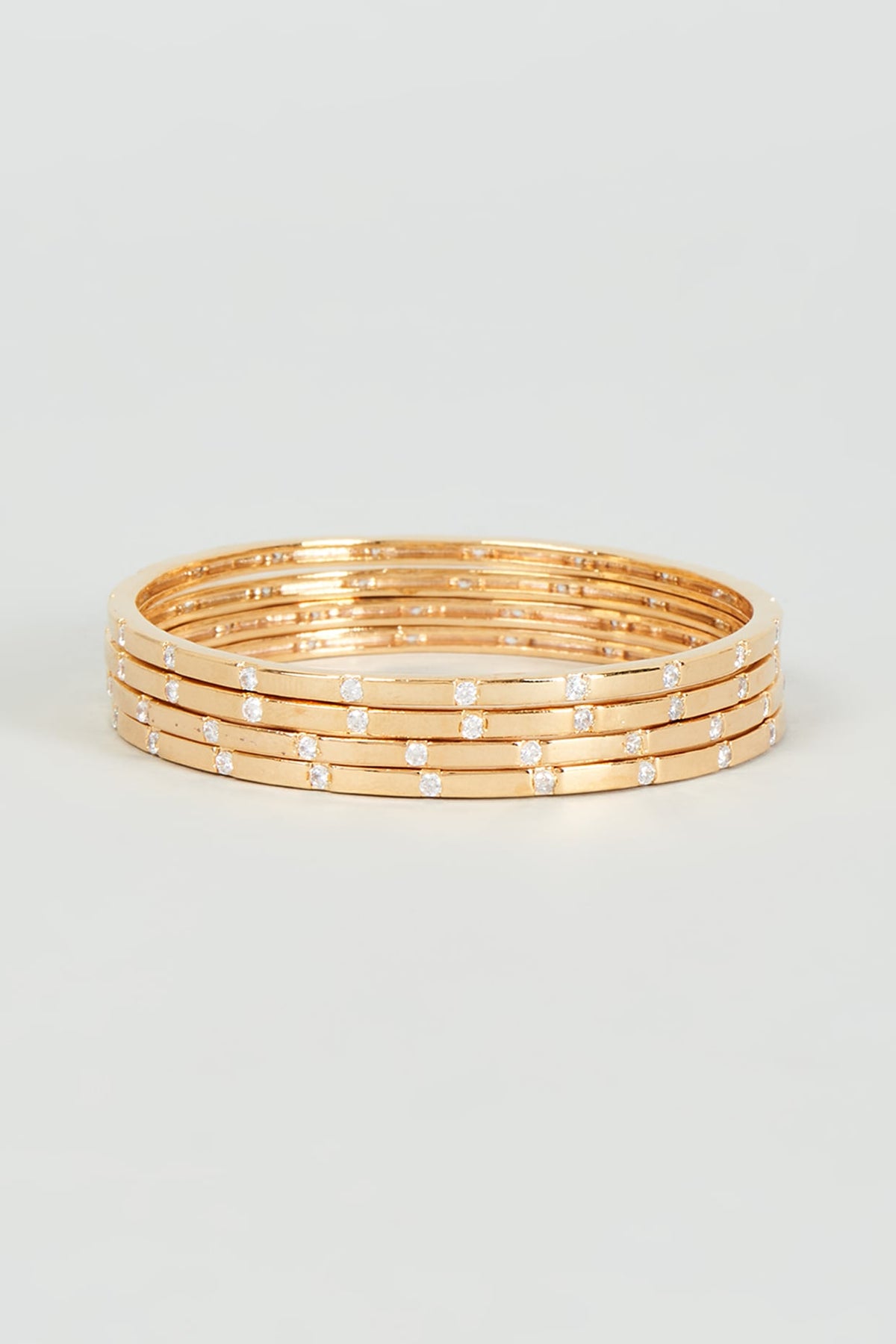 Gold Finish Faux Diamond Bangles (Set Of 4)