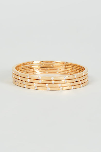 Gold Finish Faux Diamond Bangles (Set Of 4)