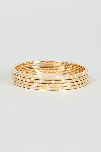 Gold Finish Faux Diamond Bangles (Set Of 4)