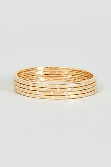 Gold Finish Faux Diamond Bangles (Set Of 4)