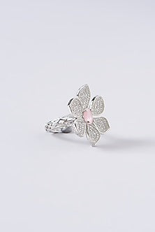 White Finish Pink Stone Ring