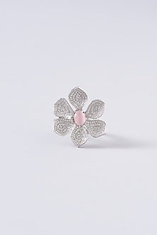 White Finish Pink Stone Ring