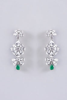 White Finish Green Stone Necklace Set