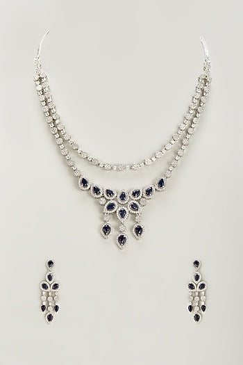 White Finish Zircon & Blue Stone Necklace Set
