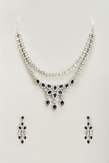 White Finish Zircon & Blue Stone Necklace Set