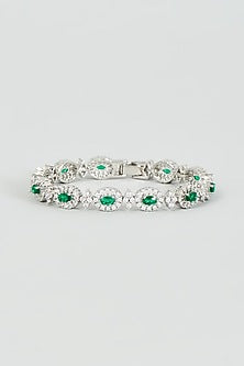 White Finish Zircon & Green Stone Bracelet