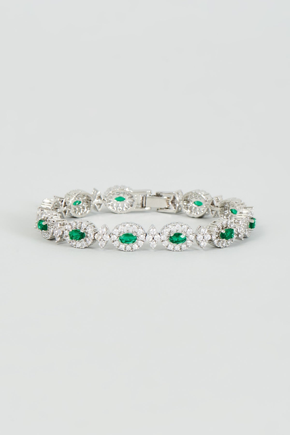 White Finish Zircon & Green Stone Bracelet