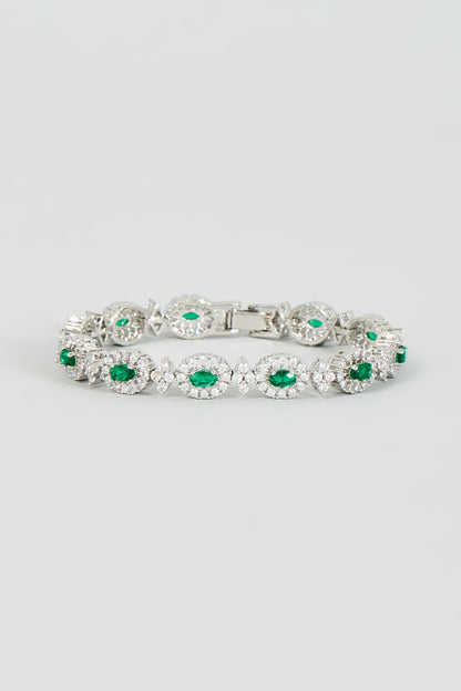 White Finish Zircon & Green Stone Bracelet